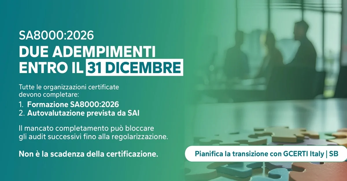 GCERTI Italy – SA8000:2026: formazione e autovalutazione entro dicembre